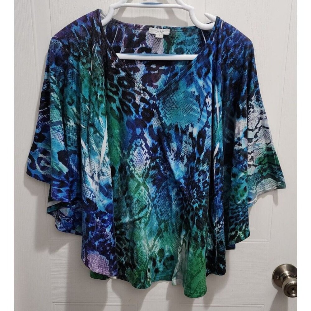 Vtg Cache Women's V Neck Dolman Batwing Kimono Poncho Style Top Animal Print L
